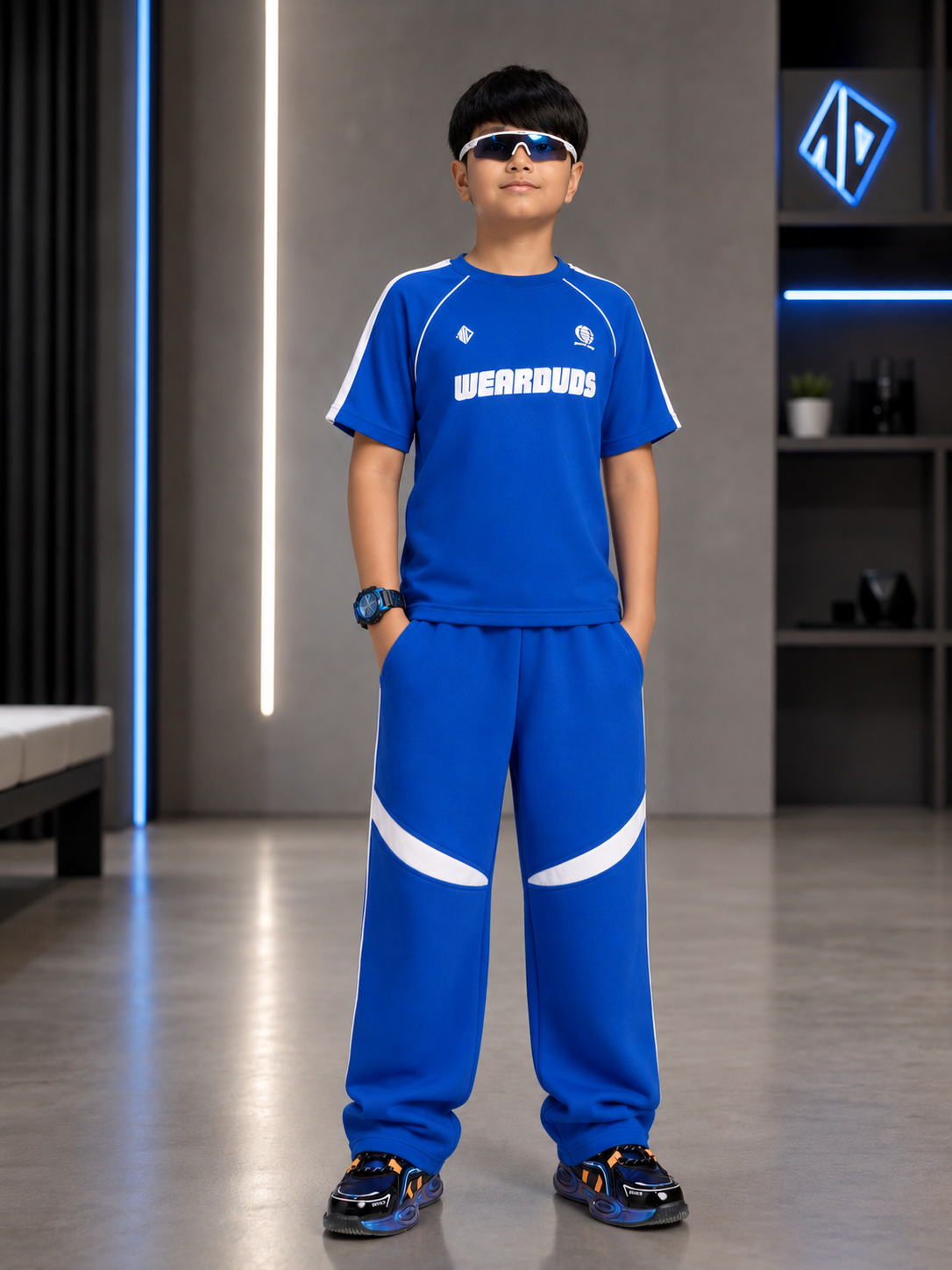 KIDS ROSTER CO-ORD BOYS GIRLS OFF WHITE BLUE