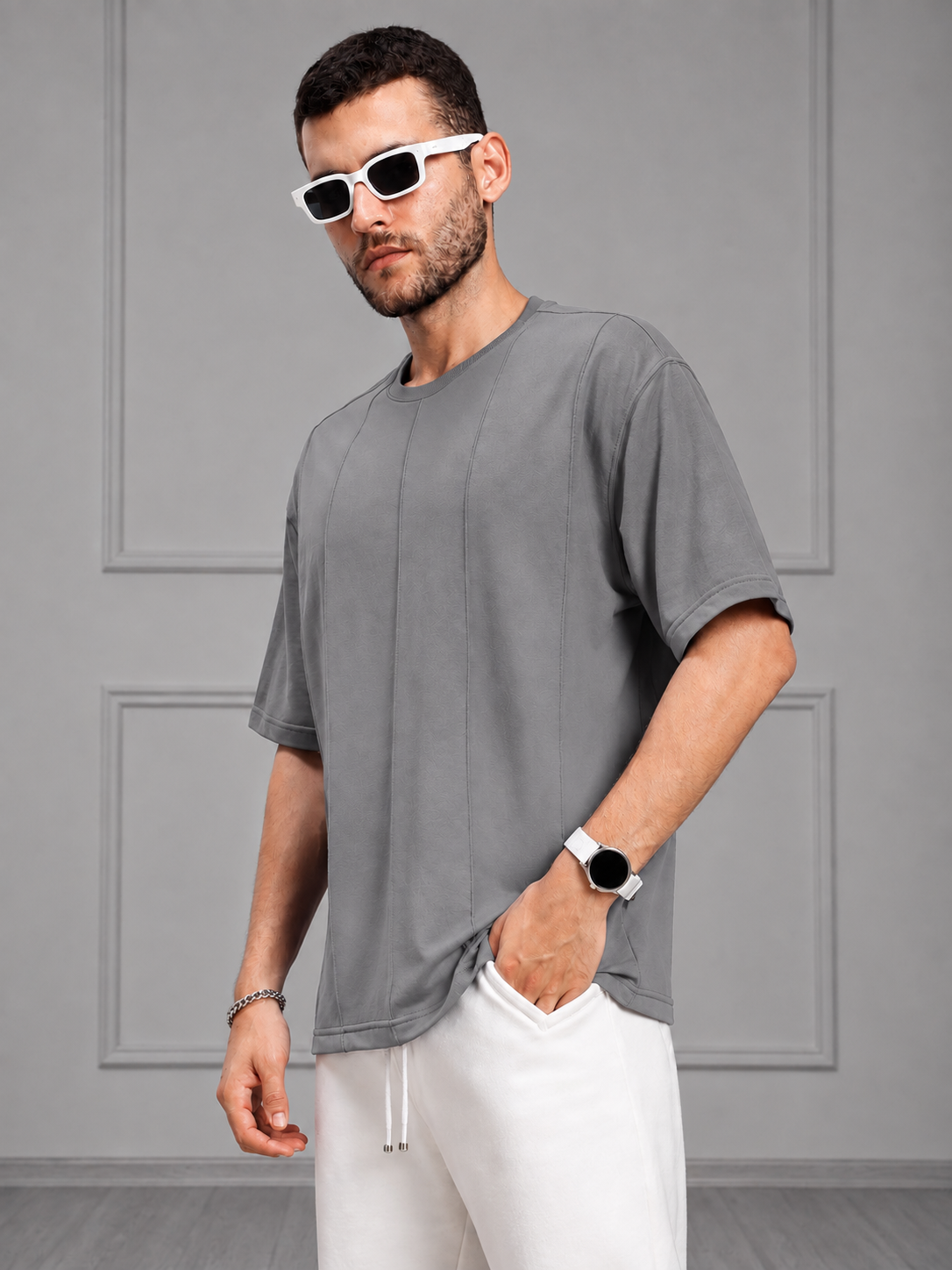 BOXY FIT PANELS OVERSIZED T-SHIRT GREY