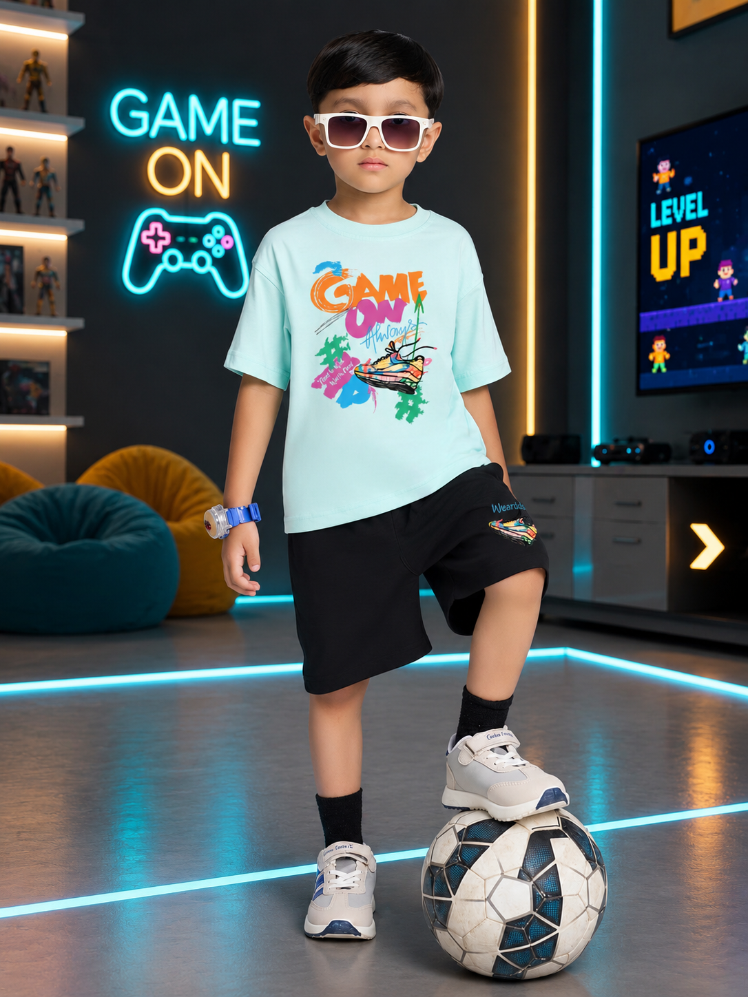 ICE MINT GAME CO-ORD SET FOR BOYS GIRLS SKY BLUE BLACK