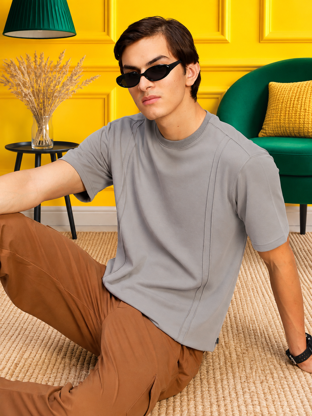 PANEL OVERSIZED CREW T-SHIRT GREY