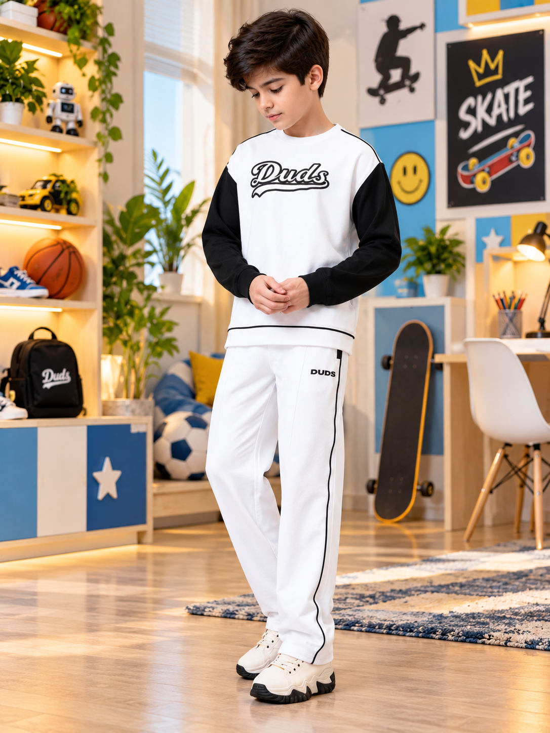 HUNK OVERSIZED CO-ORD SET KIDS WHITE BLACK