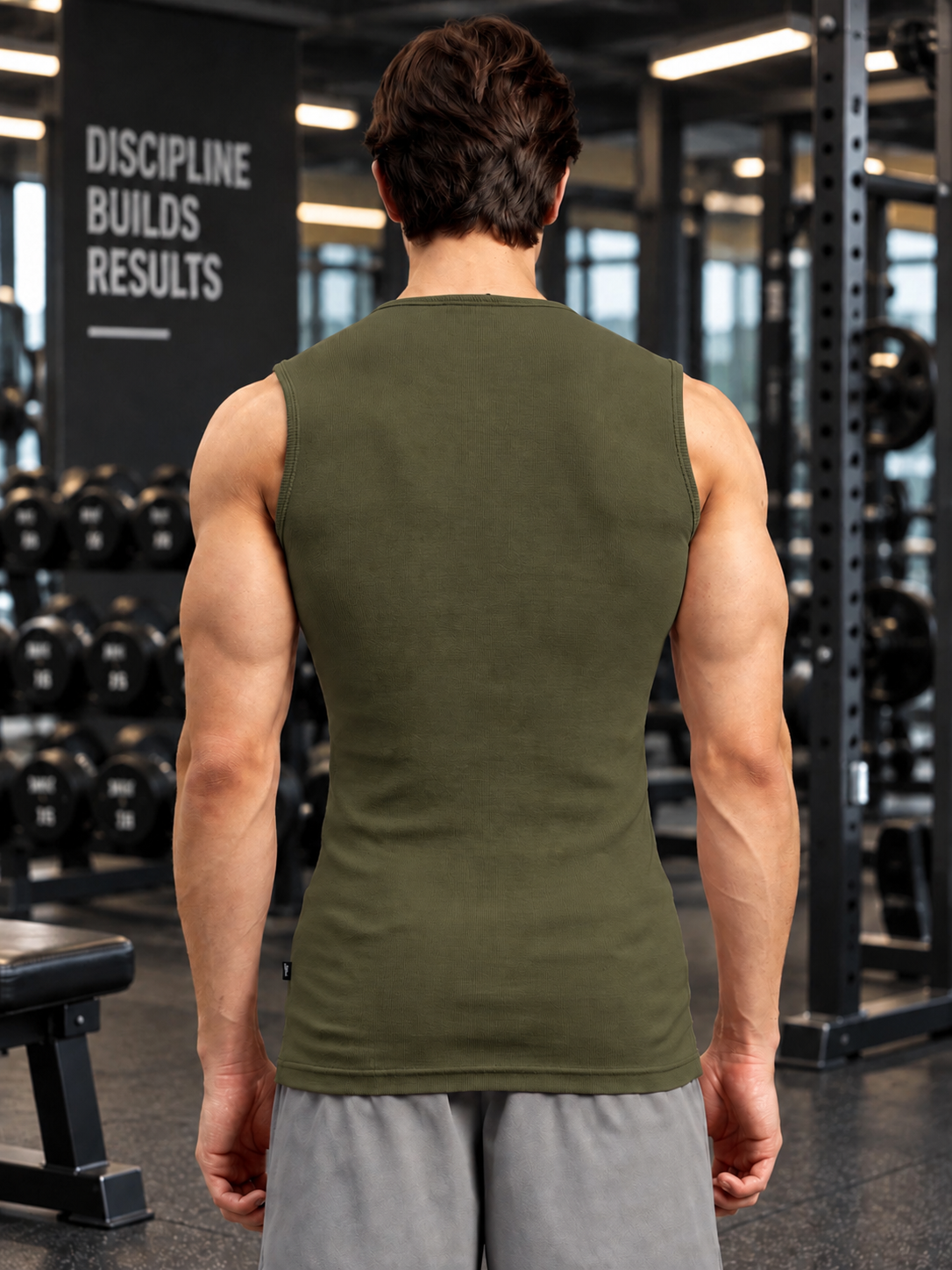SLEEVELESS TANK GYM T-SHIRT OLIVE GREEN