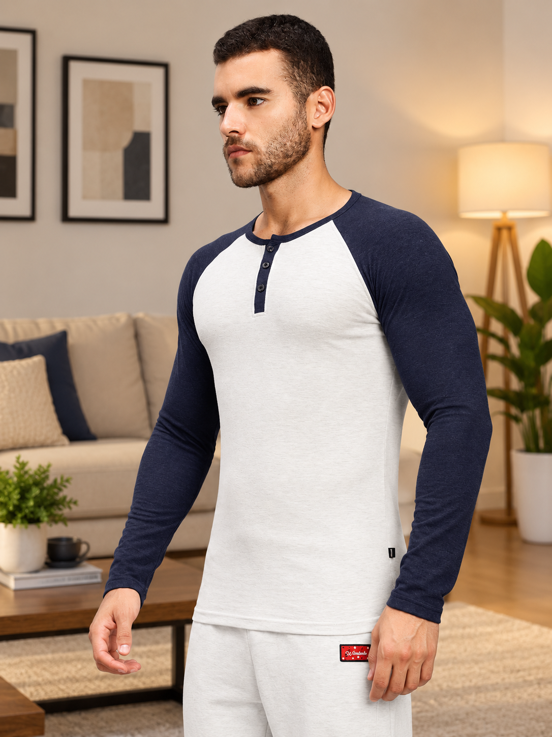 HENLEY SWEATSHIRT OFF-WHITE BLUE