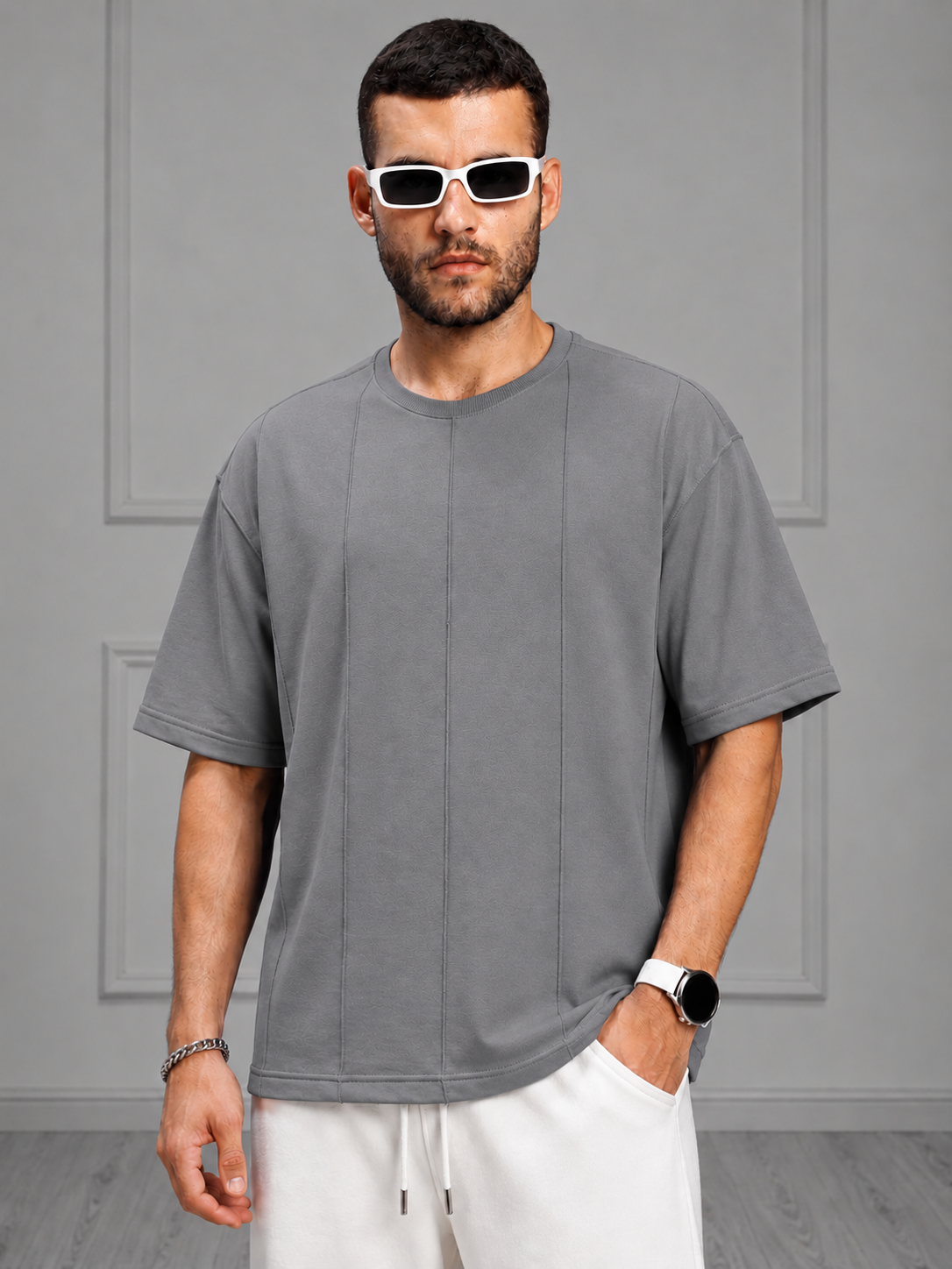 BOXY FIT PANELS OVERSIZED T-SHIRT GREY