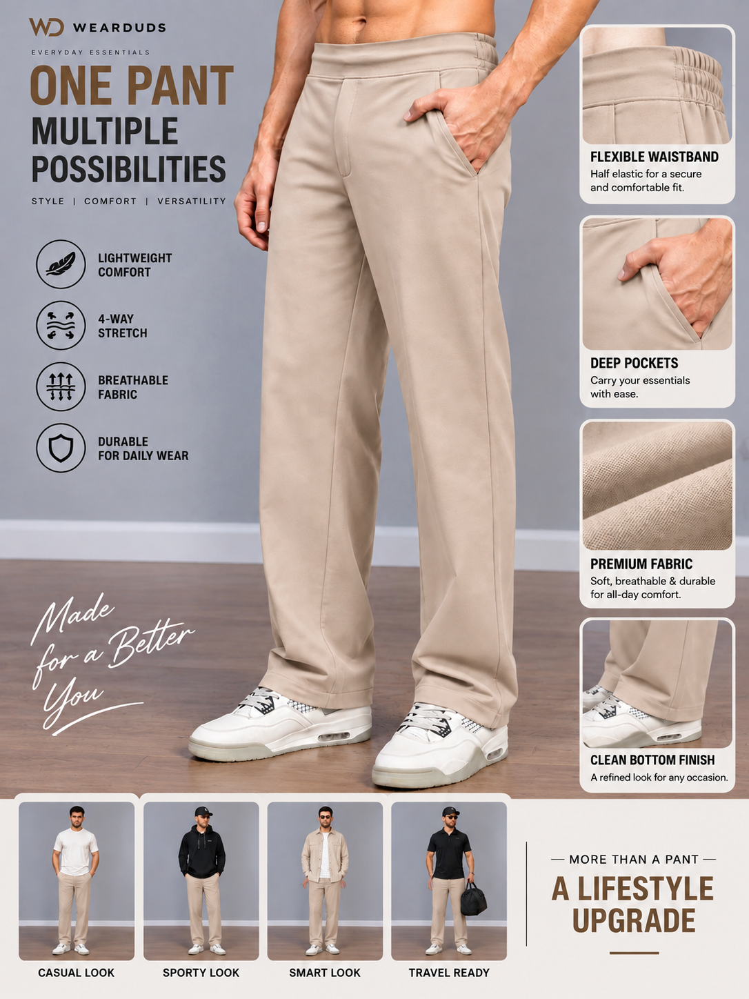 WAISTBOARD SMART CASUAL PANTS BEIGE