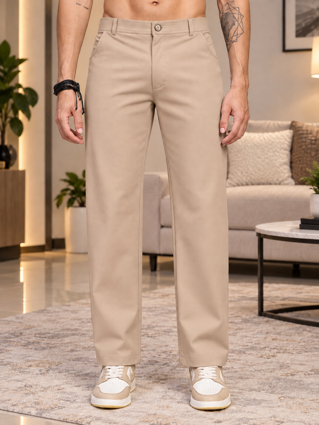 COMFORTABLE STRAIGHT CASUAL PANTS BEIGE