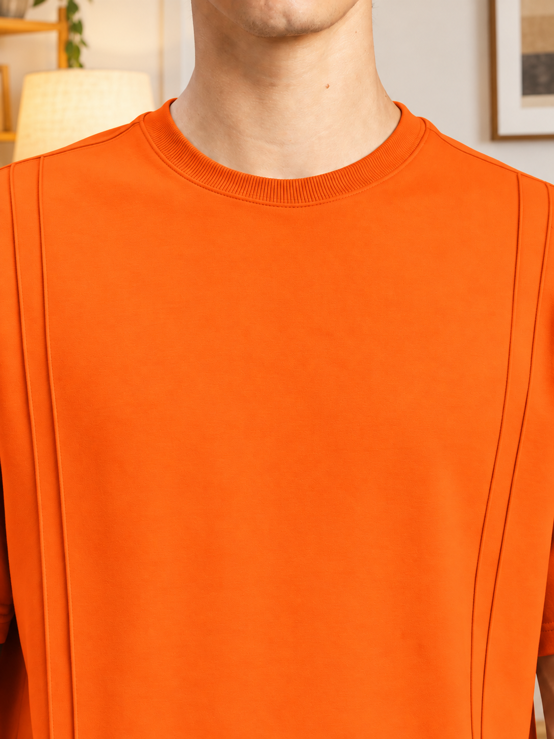 PANEL OVERSIZED CREW T-SHIRT ORANGE