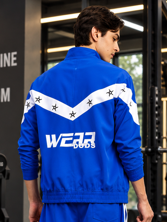 MATCHING LOOSE FIT ZIPPER JACKET BLUE WHITE