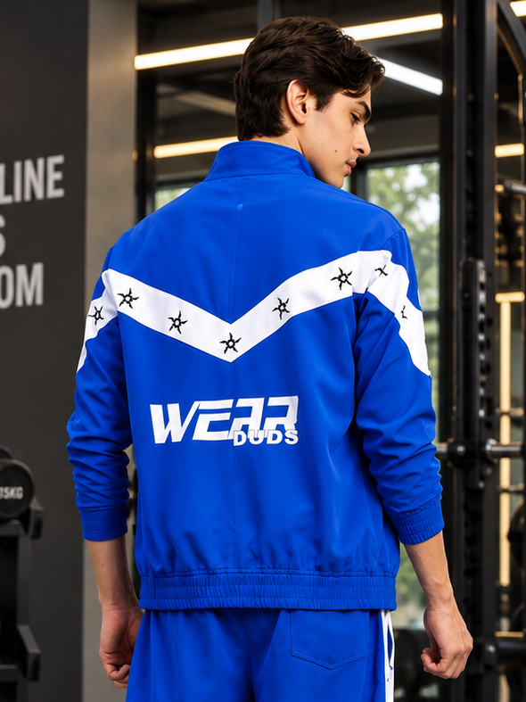 MATCHING POLYESTER FULL ZIPPER JACKET BLUE WHITE