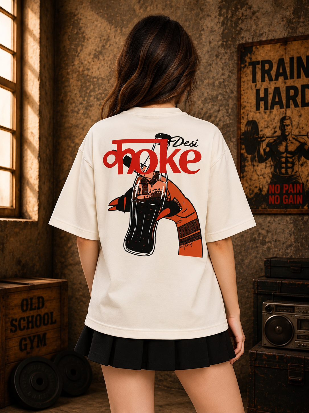WOMEN CREATIVE SLOGAN DUAL TEXT T-SHIRT CREAM