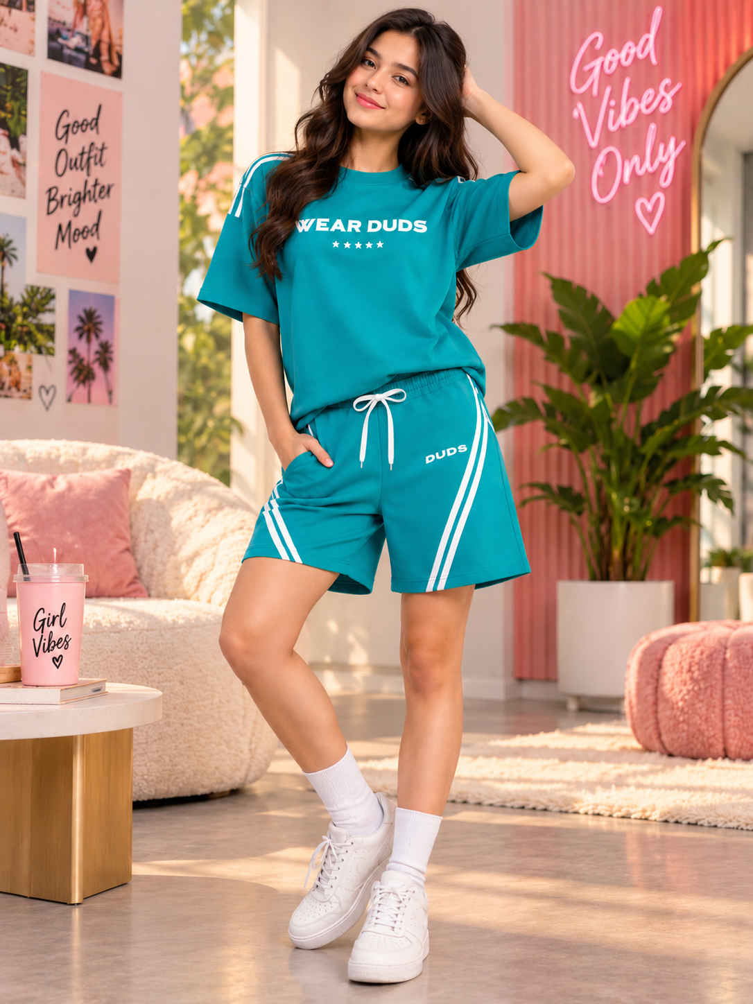WOMEN'S STAR JUMPER OVER-SIZED T-SHIRT TEAL BLUE