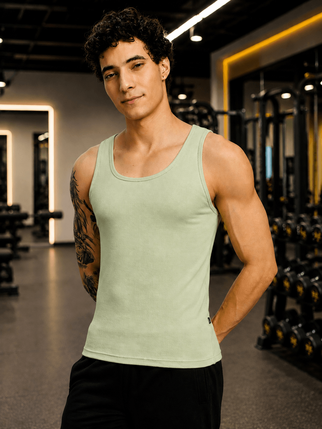 WEARDUDS Shop EASY WEAR VEST GYM T-SHIRT SAGE GREEN for a trendy, versatile sporty look perfect for gym sessions, workouts, and everyday wear.