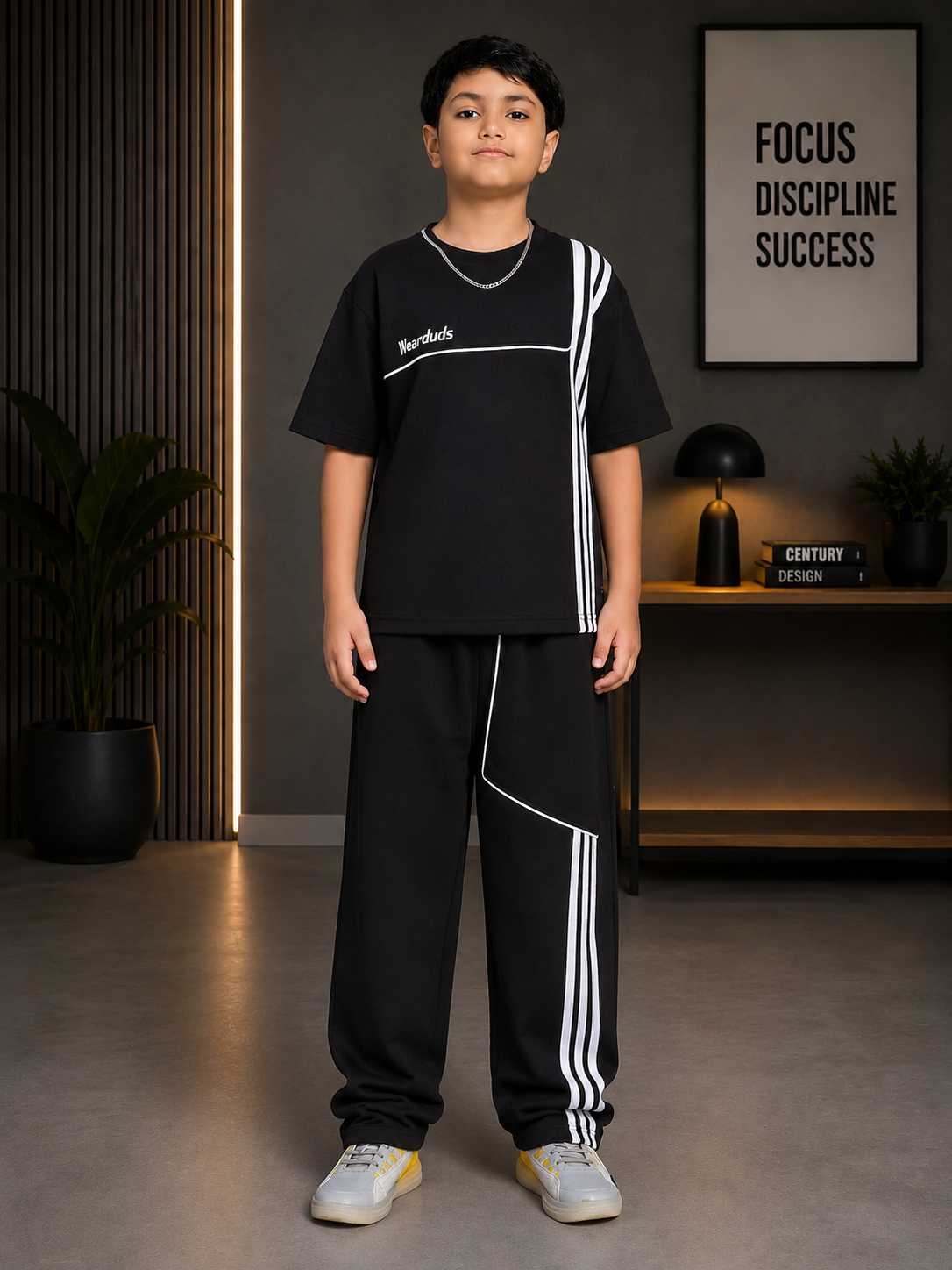YOUTH CONTREST PIPING CO-ORD FOR BOYS GIRLS BLACK