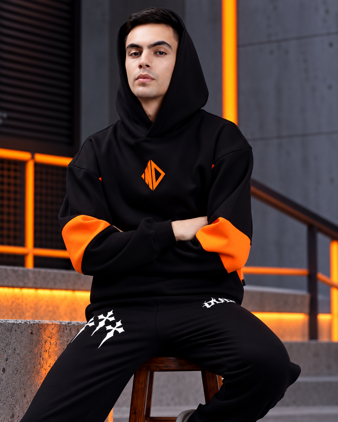 WD GORBCORE FLEECE HOODIE BLACK ORANGE