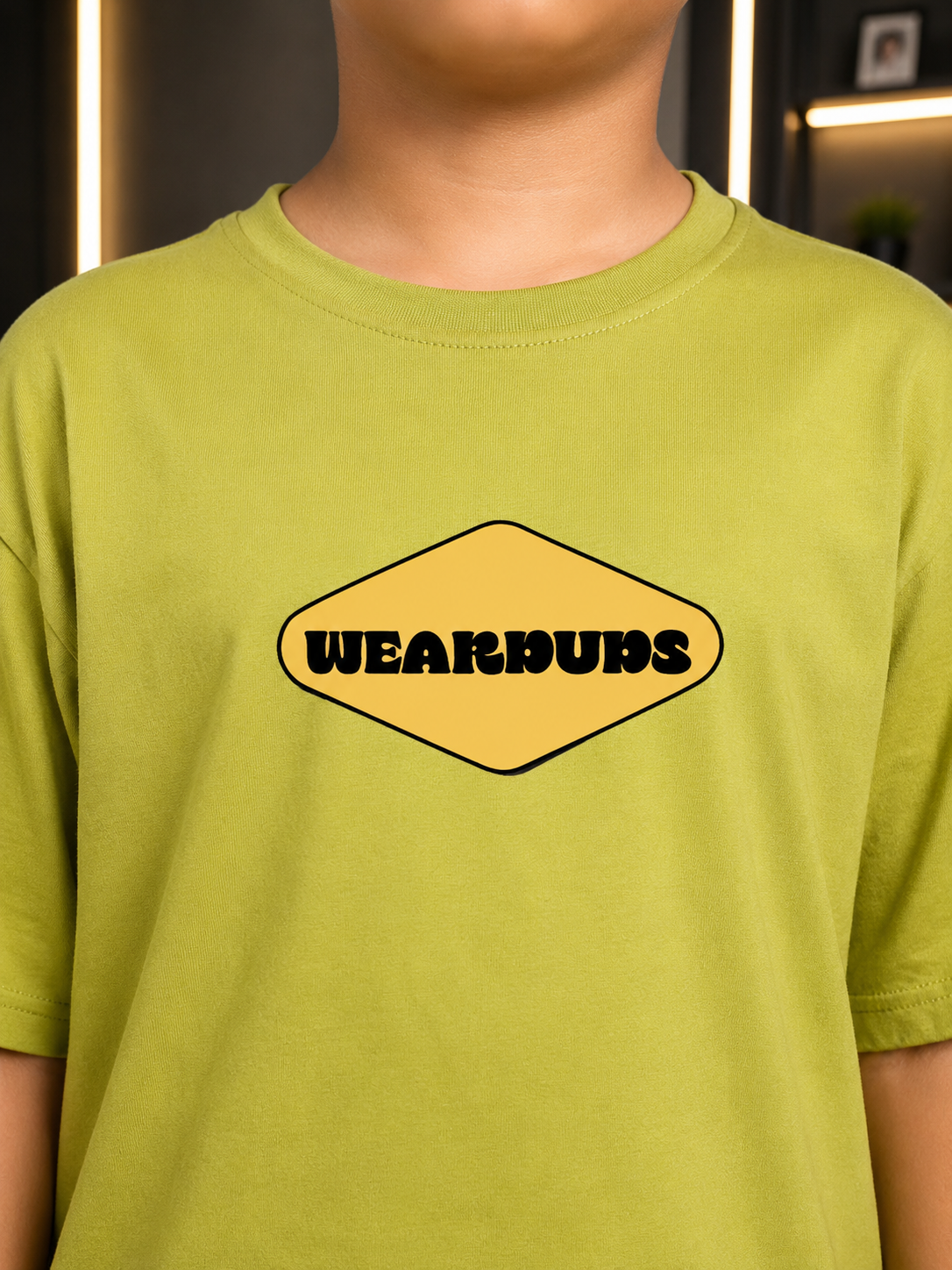 BEAR ON BOARD T-SHIRT FOR BOYS GIRLS OLIVE GREEN