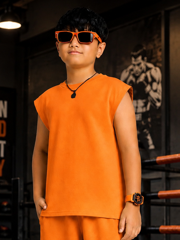 NEON RUSH SLEEVELESS T-SHIRT FOR BOYS GIRLS ORANGE