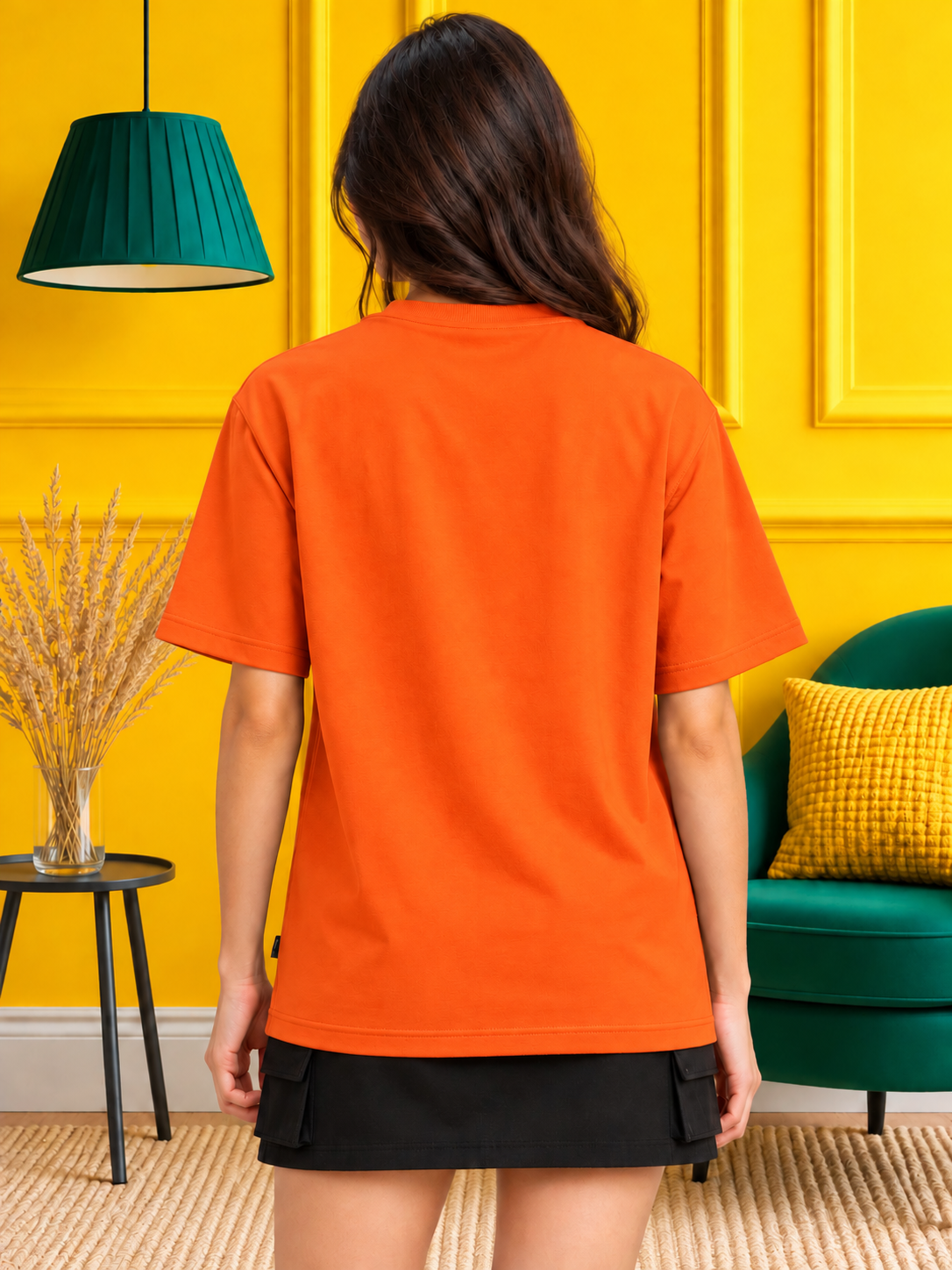 WOMEN PANEL OVERSIZED CREW T-SHIRT ORANGE