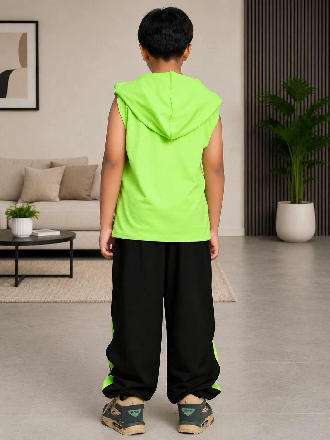 CYBER LIME GRAPHIC HOODED CO-ORD FOR BOYS GIRLS NEON GREEN BLACK