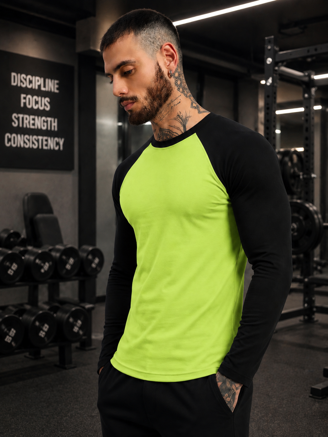 FITFLOW SLIM FIT SWEATSHIRT NEON GREEN BLACK