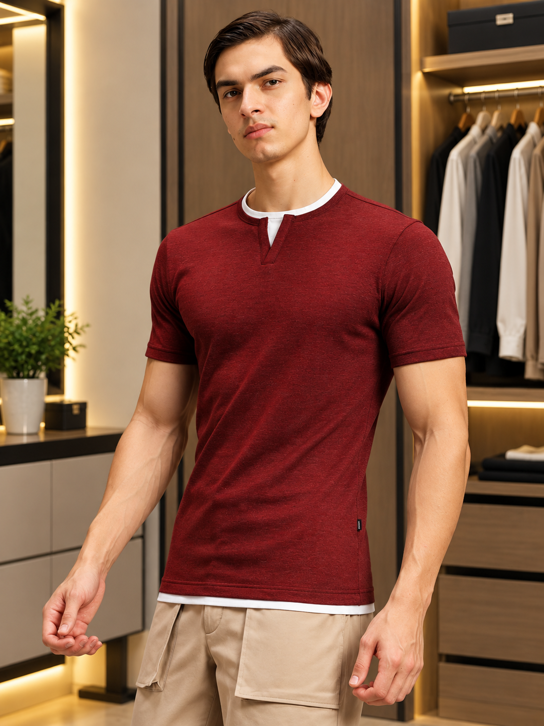 LAYERED REGULAR FIT T-SHIRT RED