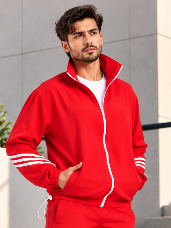 STREETWEAR THREE STRIPE  JACKET FULL ZIPPER RED