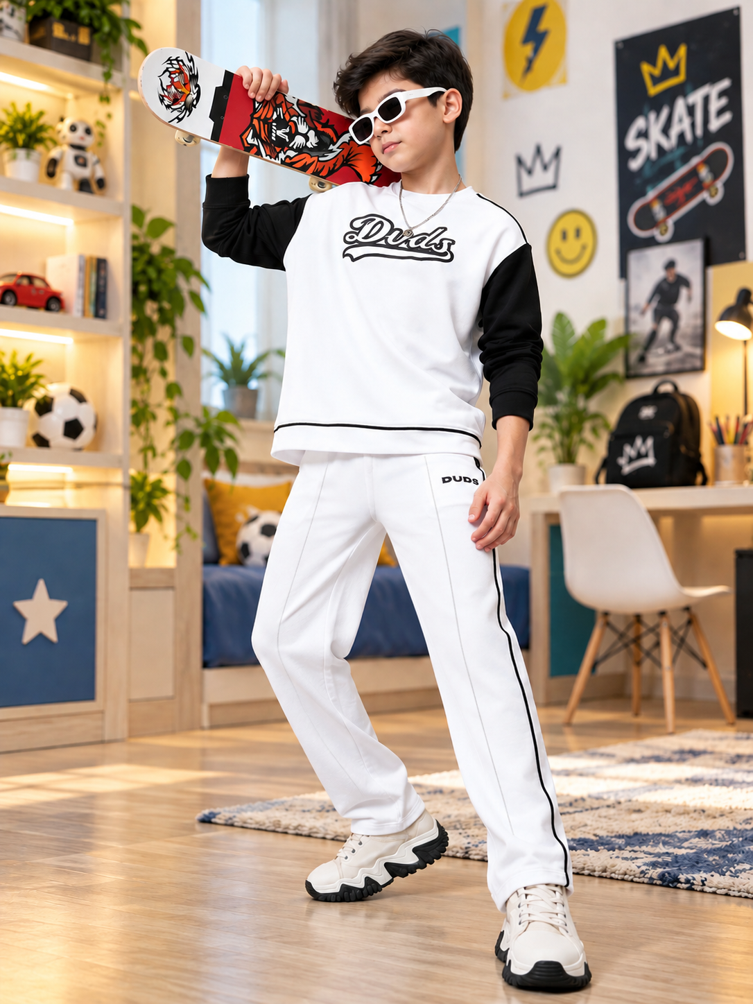HUNK JOGGER FOR KIDS WHITE BLACK