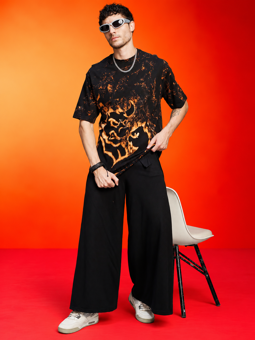 WIDE LEG FLOWY LOUNGE JOGGERS BLACK