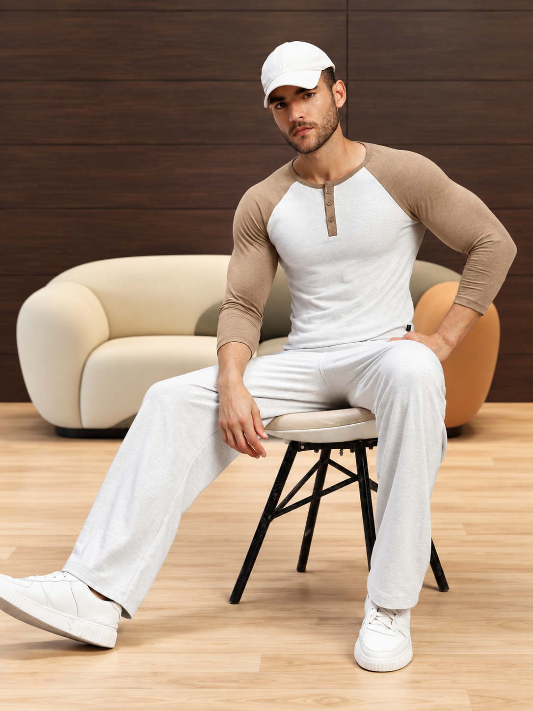 HENLEY SWEATSHIRT OFF-WHITE BROWN