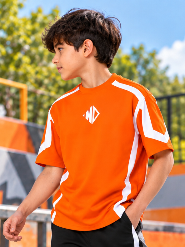 RUGBY OVER-SIZED T-SHIRT KIDS ORANGE WHITE