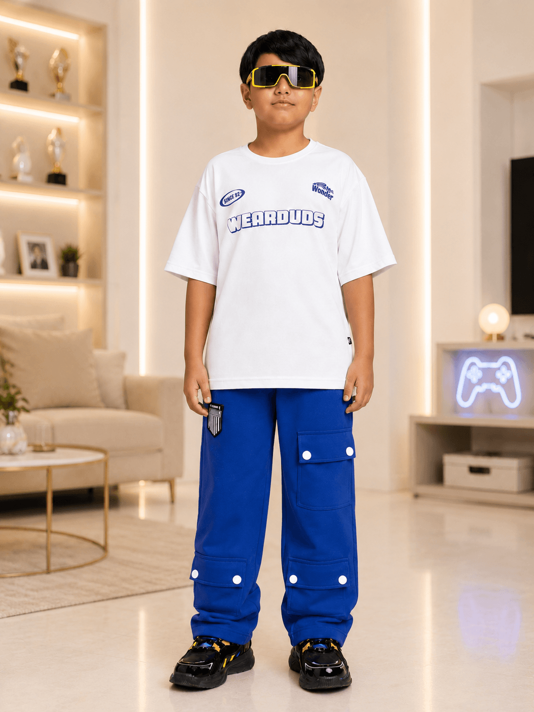 AWESOME FLAP POCKET BAGGY JOGGER FOR BOYS GIRLS BLUE