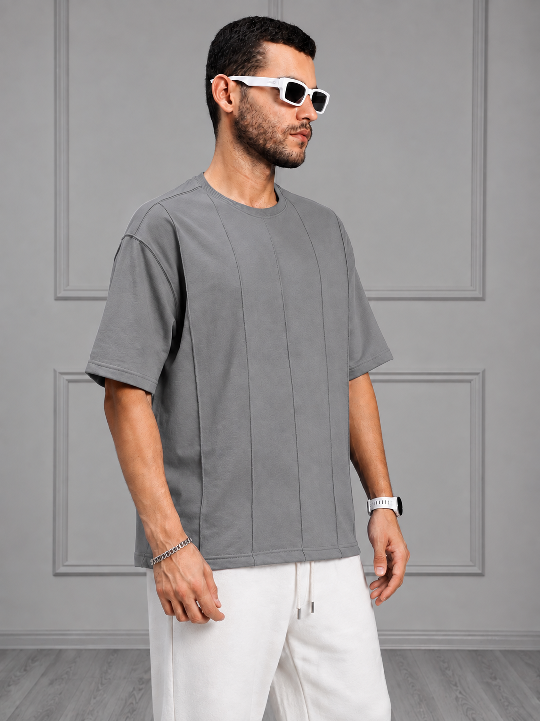 BOXY FIT PANELS OVERSIZED T-SHIRT GREY