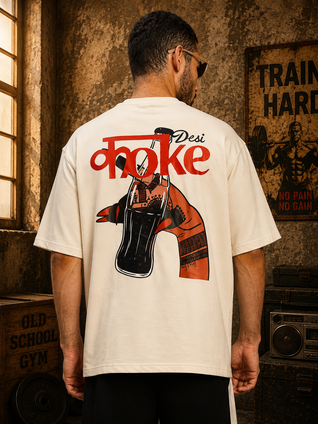 CREATIVE SLOGAN DUAL TEXT T-SHIRT CREAM