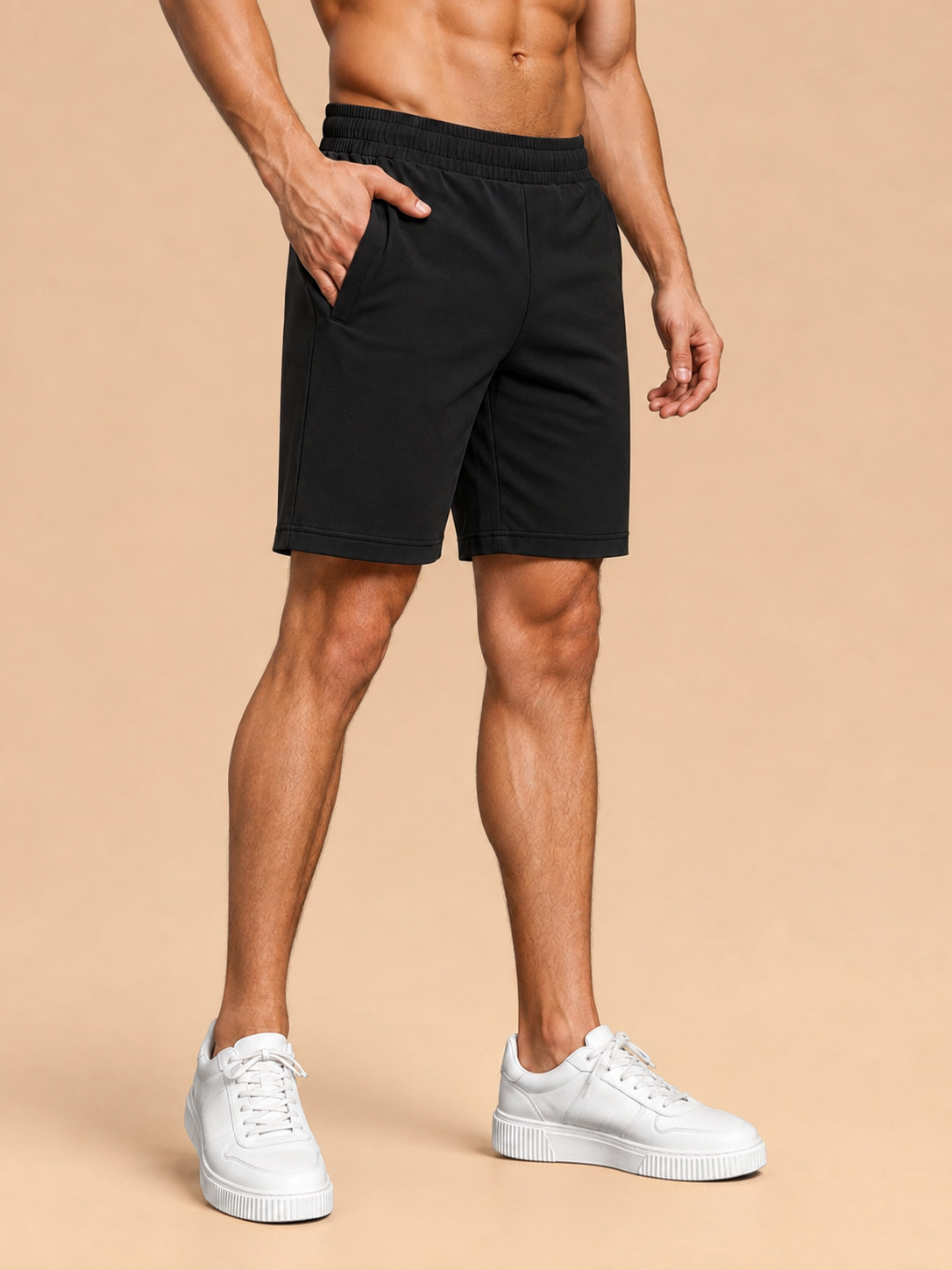SLIM-FIT SOLID REGULAR SHORTS BLACK