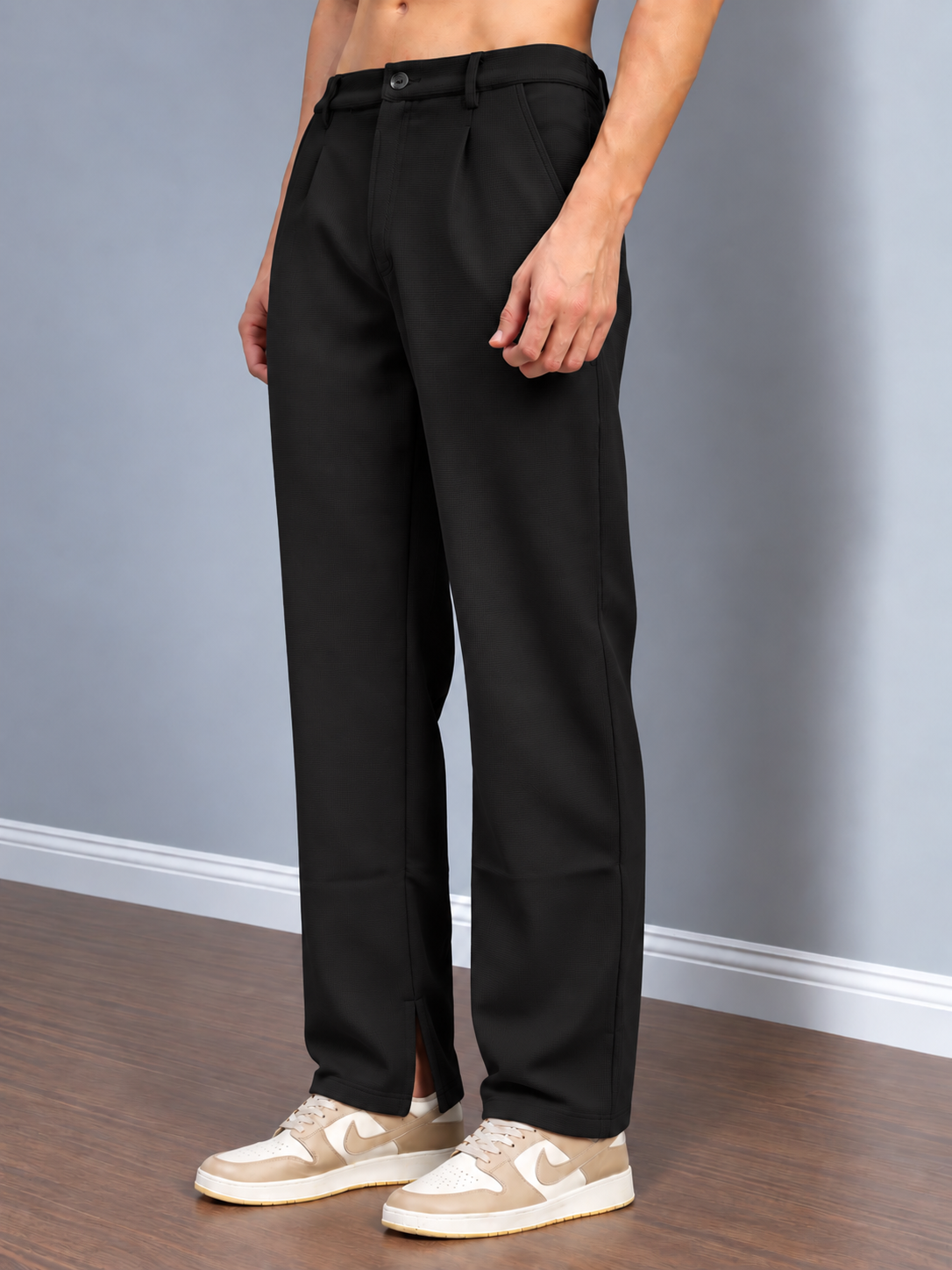 ANKLE FLEX FIT CASUAL PANTS BLACK