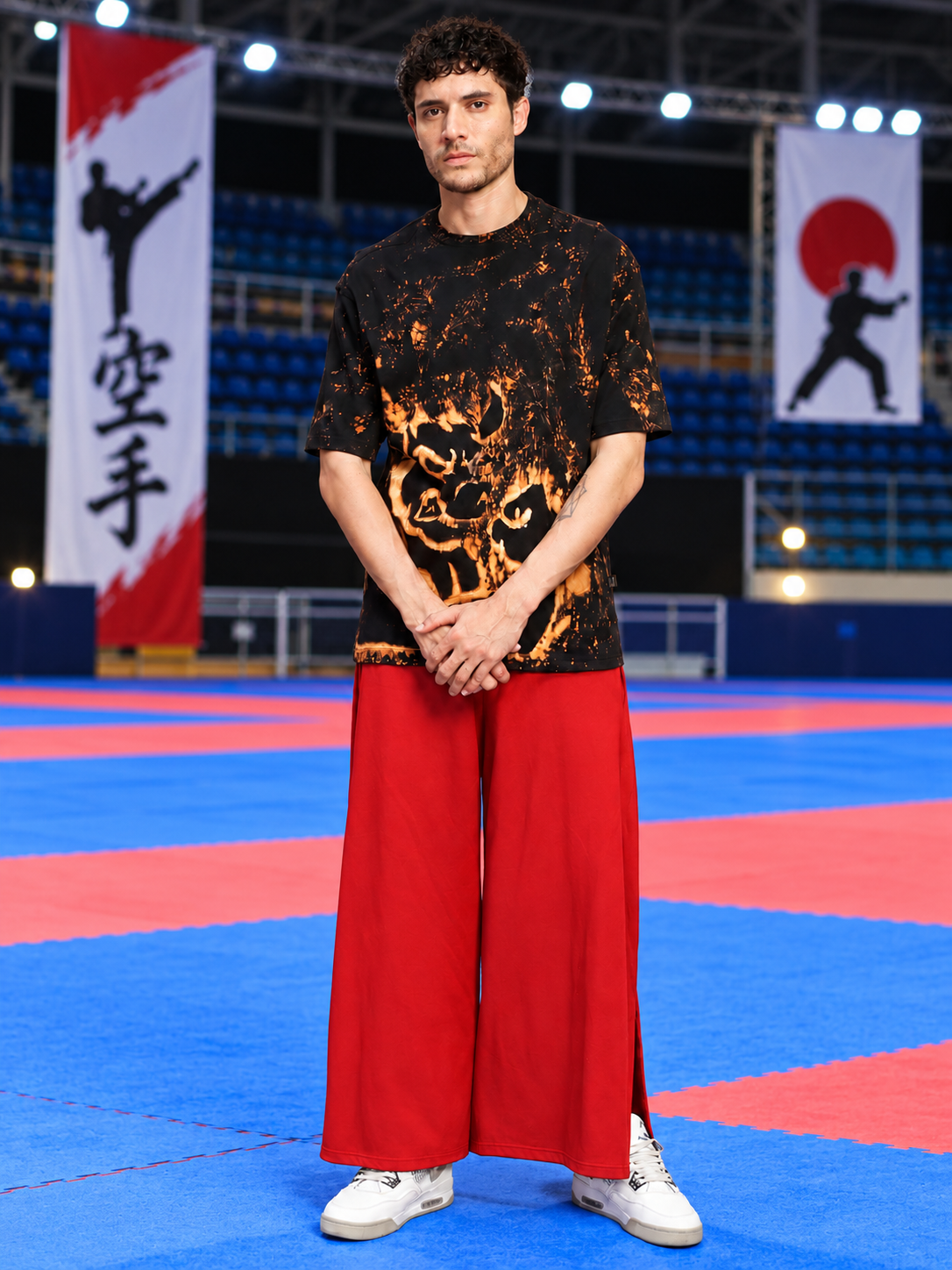 WIDE LEG FLOWY LOUNGE JOGGERS RED