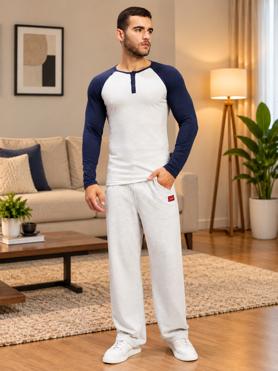 HENLEY SWEATSHIRT OFF-WHITE BLUE