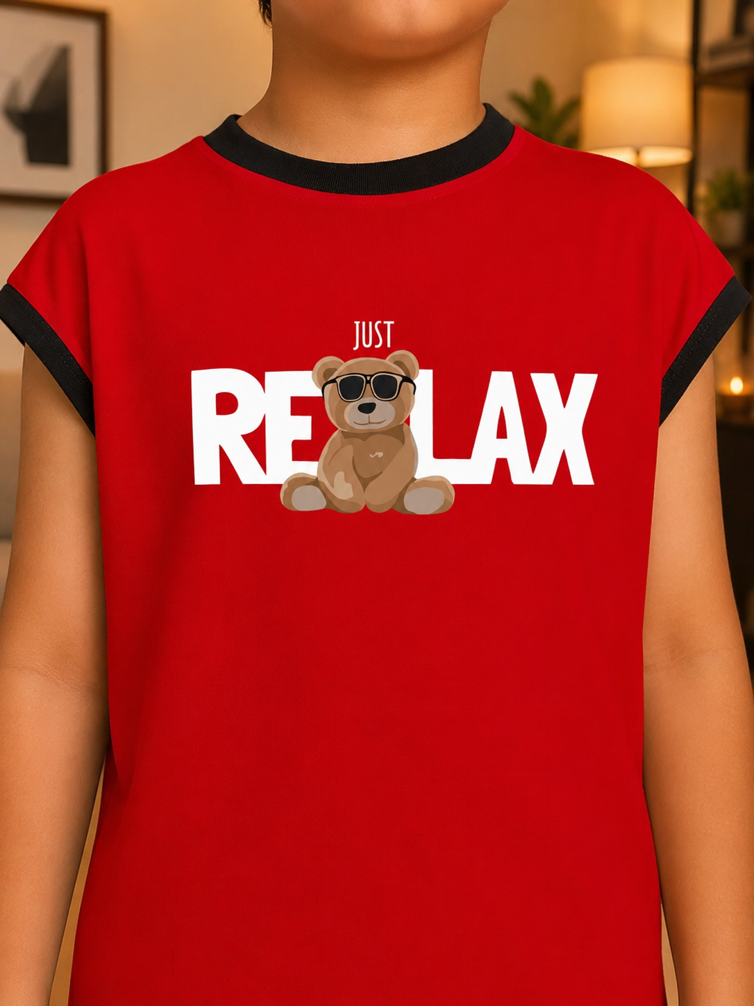 COOL TEDDY BEAR SLEEVELESS CO-ORD FOR BOYS GIRLS RED