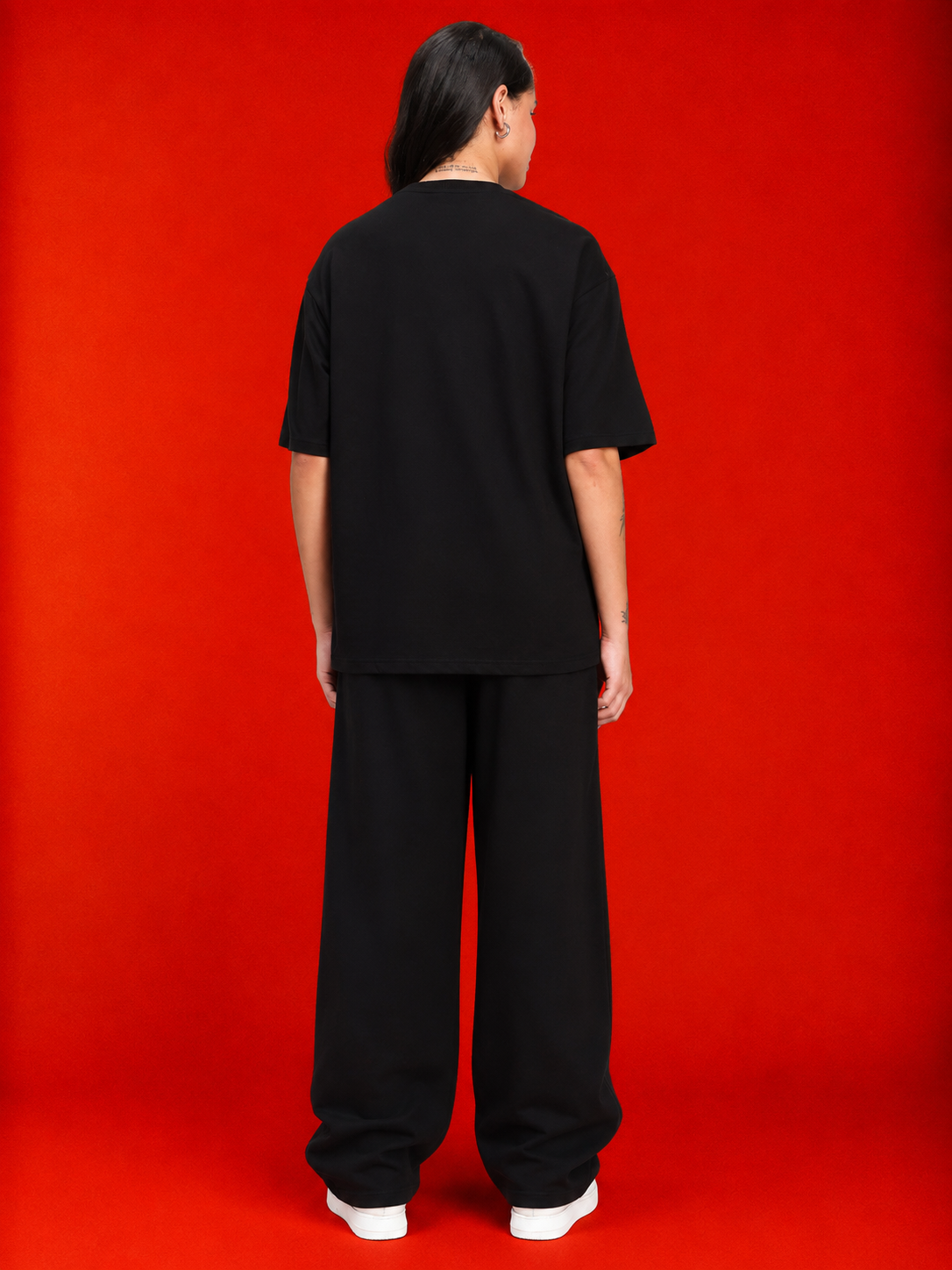 WOMEN YOUTH CONTREST PIPING CO-ORD SET BLACK