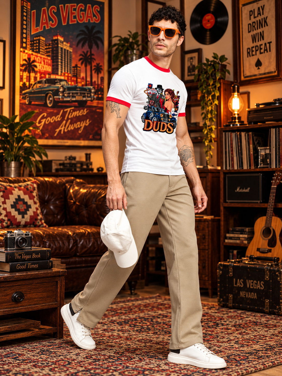 LAS VEGAS GRAPHIC RINGER T-SHIRT WHITE