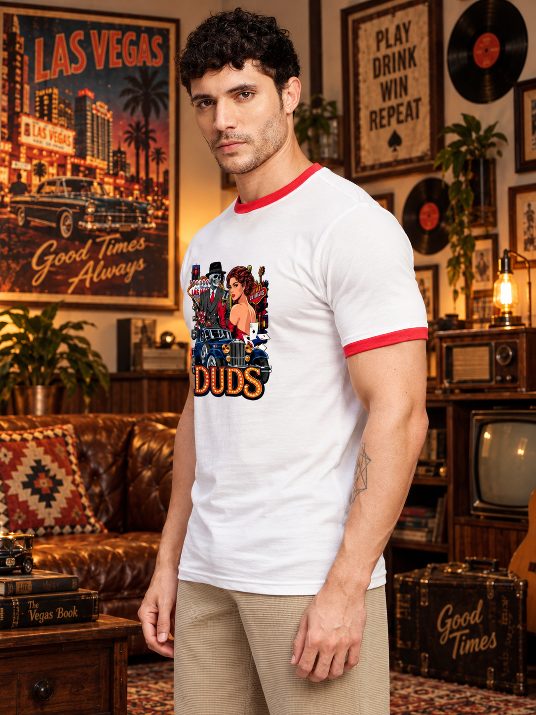 LAS VEGAS GRAPHIC RINGER T-SHIRT WHITE