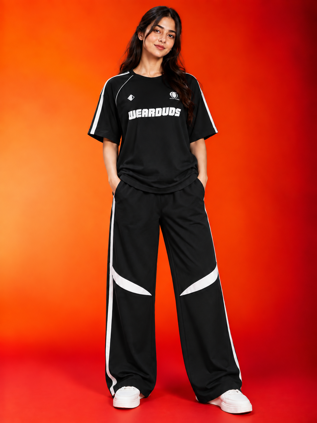 WOMEN ROSTER FIT CO-ORD SET BLACK WHITE