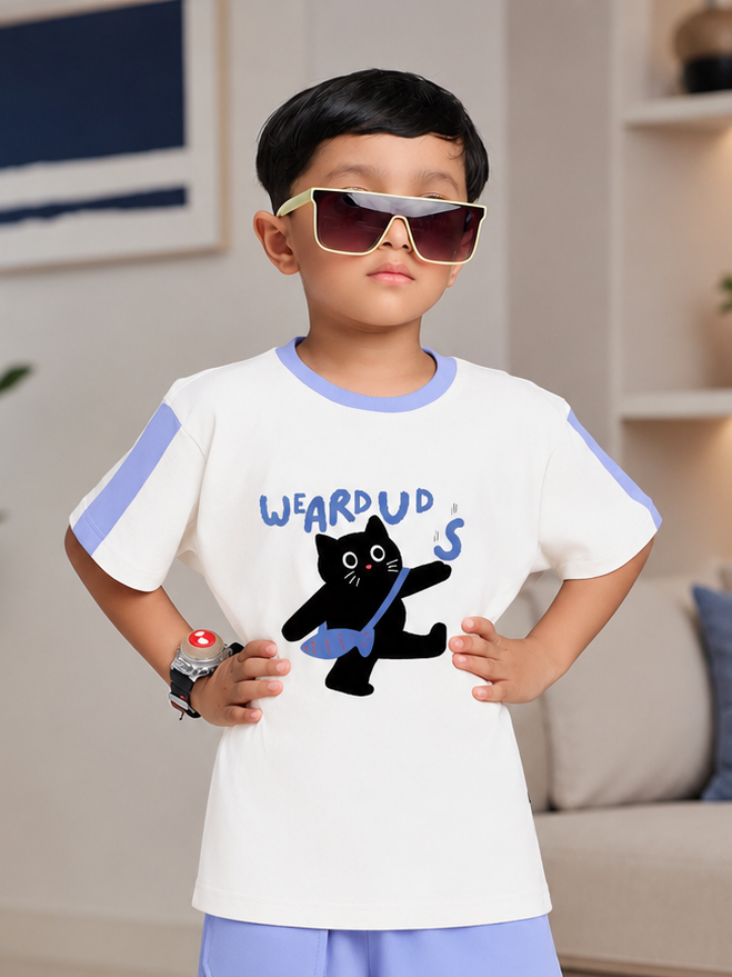 LIL CAT CLUB T-SHIRT FOR BOYS GIRLS WHITE LAVENDER