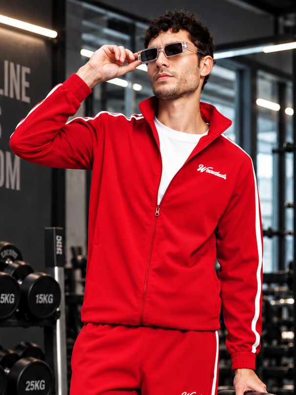 SPORTY ZIP UP RELAXED FIT JACKET RED