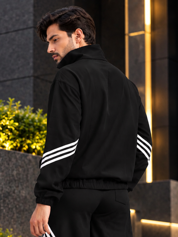 STREETWEAR THREE STRIPE  JACKET FULL ZIPPER BLACK