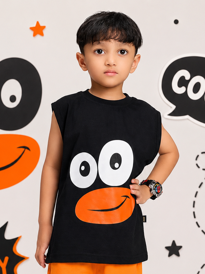 SMILEY EYES PRINT T-SHIRT FOR BOYS GIRLS BLACK