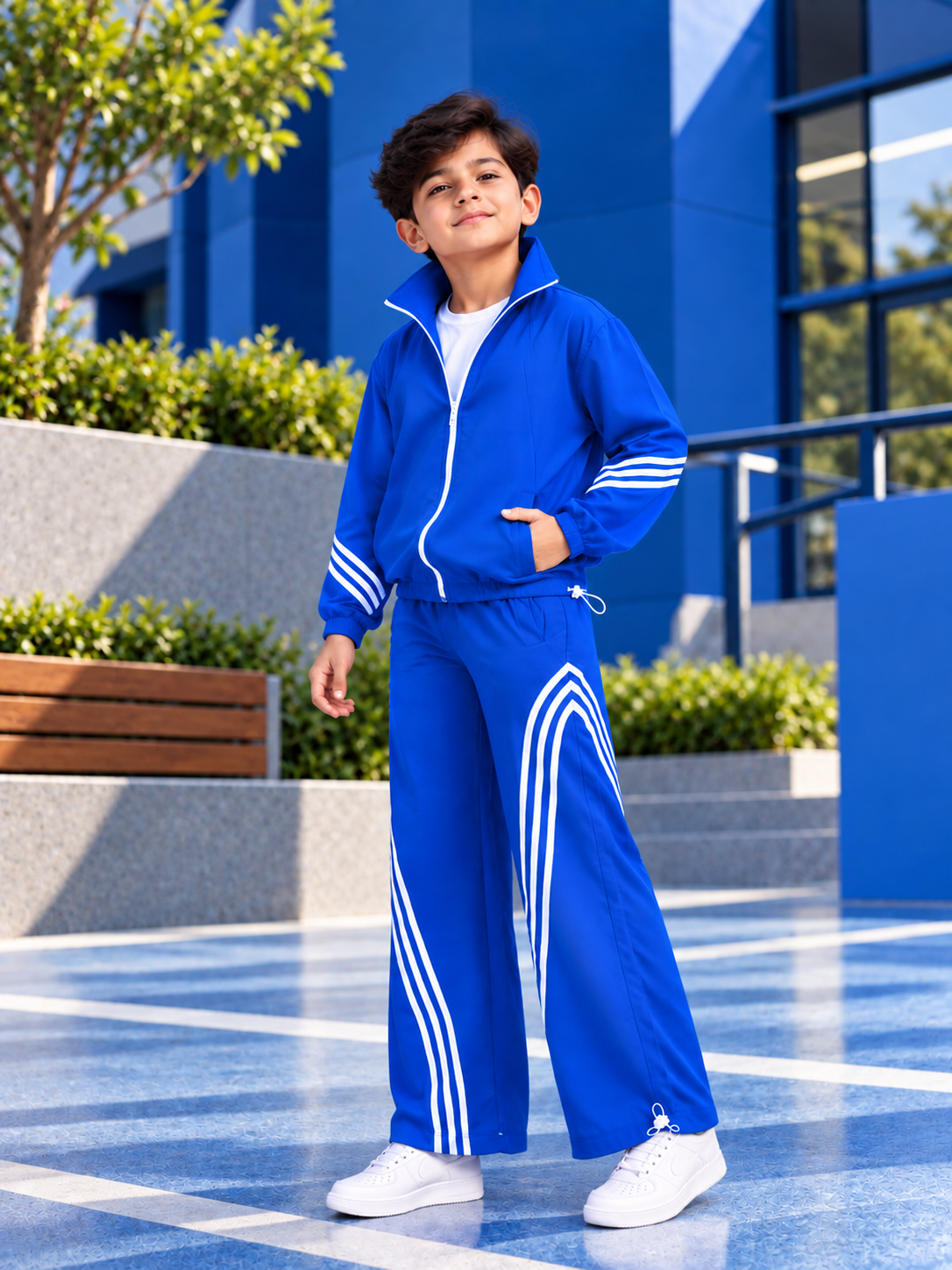 STREETWEAR THREE STRIPE CO-ORD SET FULL ZIPPER FOR BOYS GIRLS BLUE