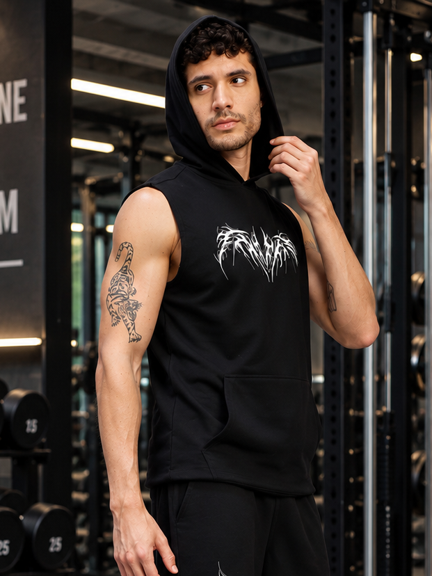 PHANTOM SLEEVELESS HOODED  T-SHIRT BLACK