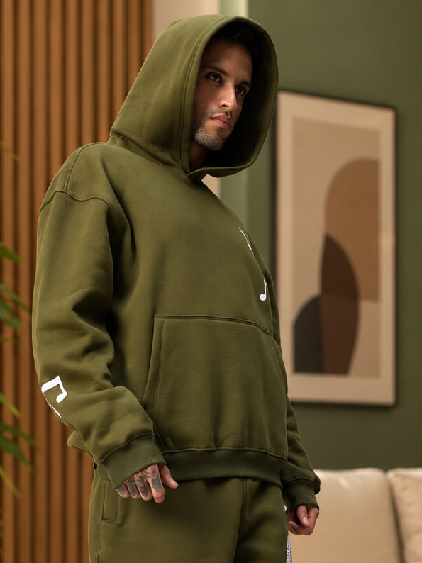 WEARDUDS FLEECE MUSIC GRAPHIC HOODIE OLIVE GREEN