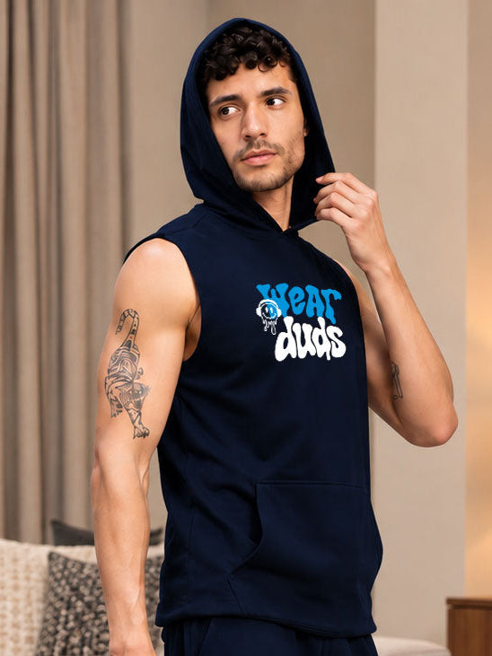 LOUNGEWEAR  SLEEVELESS HOODED  T-SHIRT NAVY BLUE