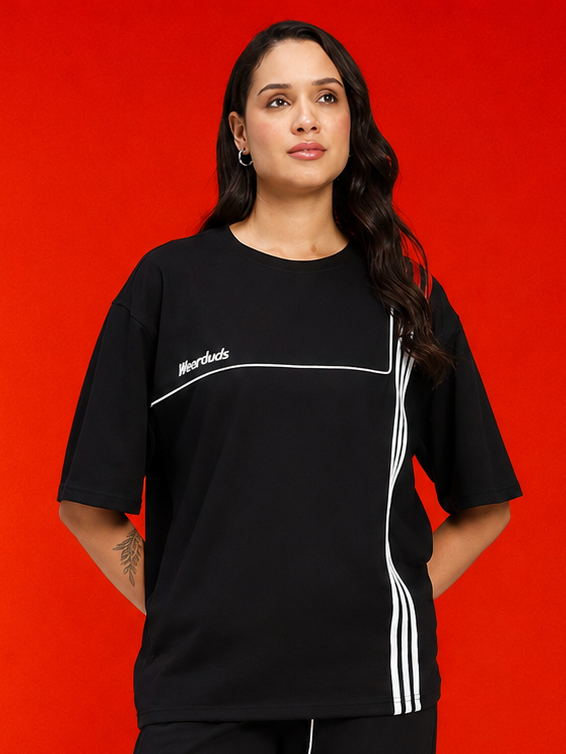 WOMEN YOUTH CONTREST PIPING T-SHIRT BLACK